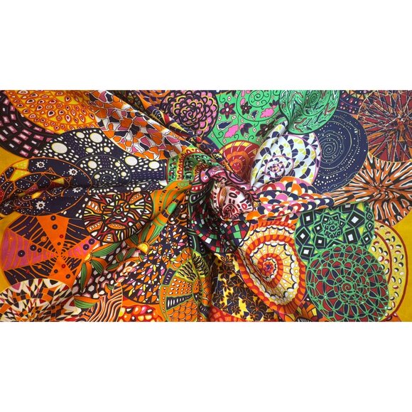 2/$30 Large Colorful Mandala Print Calico Silk Feeling Polyester Scarf - Picture 6 of 8
